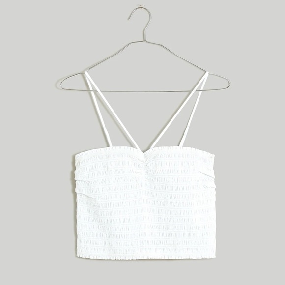 Madewell Poplin Smocked Halter Crop Top NL036 White M - Picture 4 of 7